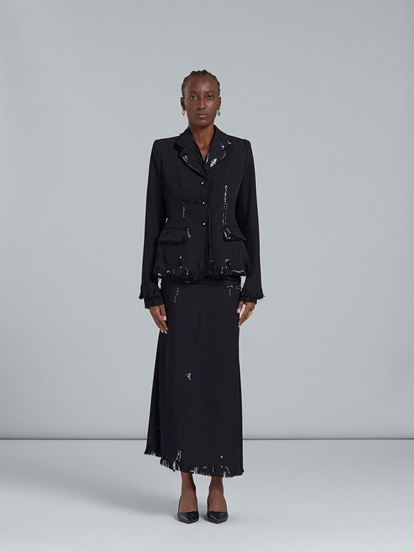 Marni Black Fitted Wool Blazer with Embroidery