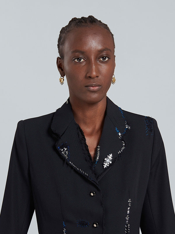 Marni Black Fitted Wool Blazer with Embroidery