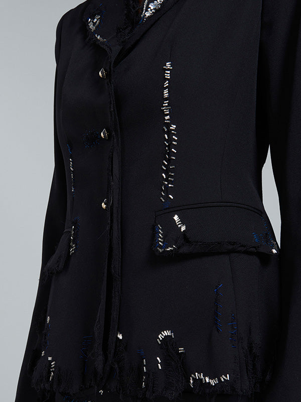 Marni Black Fitted Wool Blazer with Embroidery