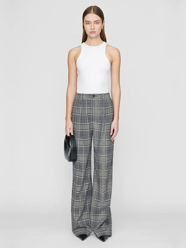 Anine Bing Carrie Pant in Grey Plaid