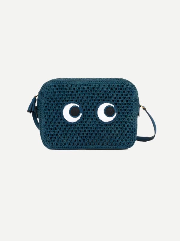 Anya Hindmarch Cross Body Eyes in Light Petrol Raffia