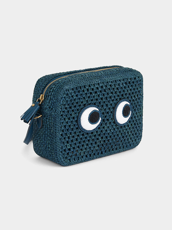 Anya Hindmarch Cross Body Eyes in Light Petrol Raffia