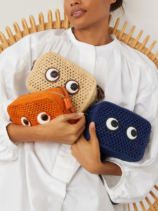 Anya Hindmarch Cross Body Eyes in Natural Raffia