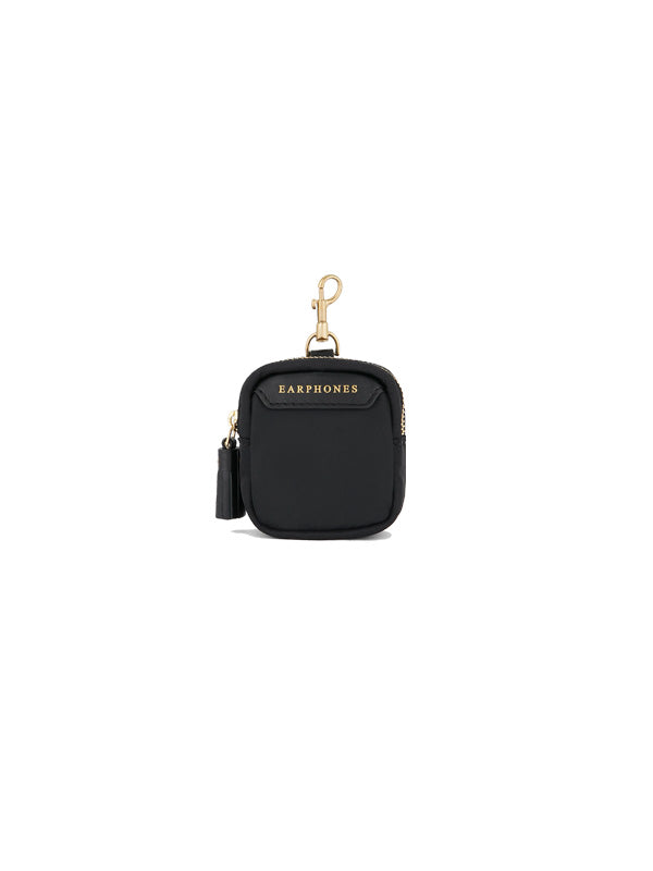 Anya Hindmarch Ear Phones Pouch in Black Recycled Nylon with Capra