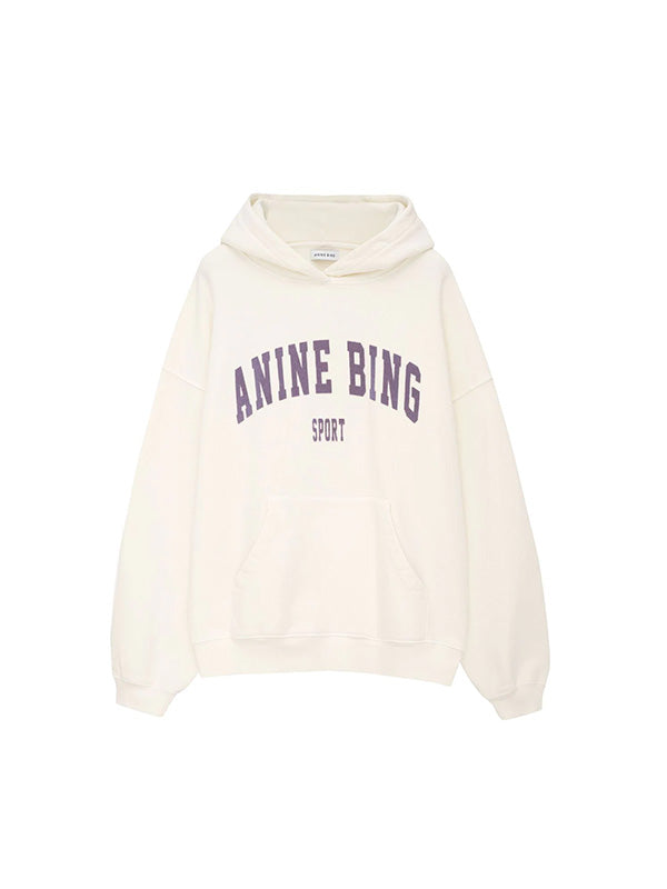 Anine Bing Harvey Sweatshirt in Off White with Purple