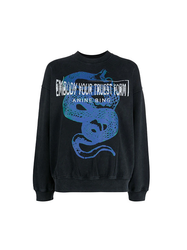 Anine Bing Jaci Sweatshirt Viper in Washed Black