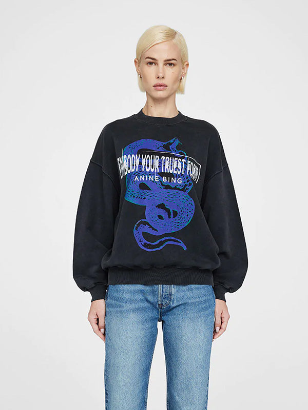 Anine Bing Jaci Sweatshirt Viper in Washed Black