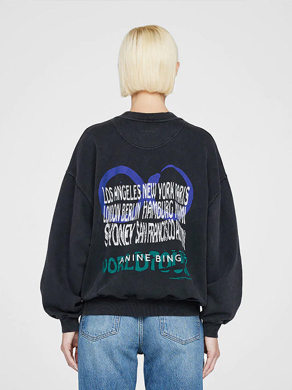 Anine Bing Jaci Sweatshirt Viper in Washed Black