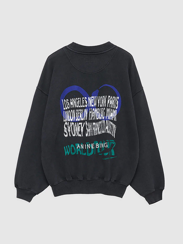 Anine Bing Jaci Sweatshirt Viper in Washed Black