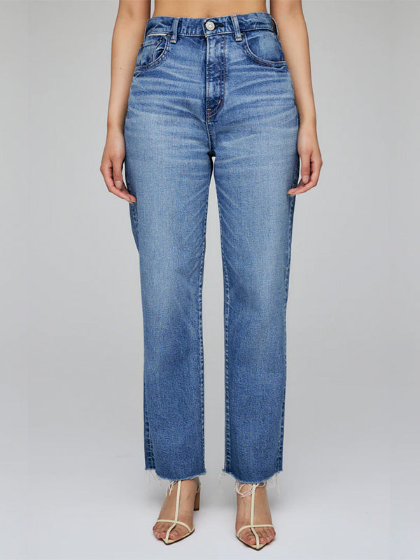 Moussy Vintage MV Evelyn Cropped Straight-Hi in Blue