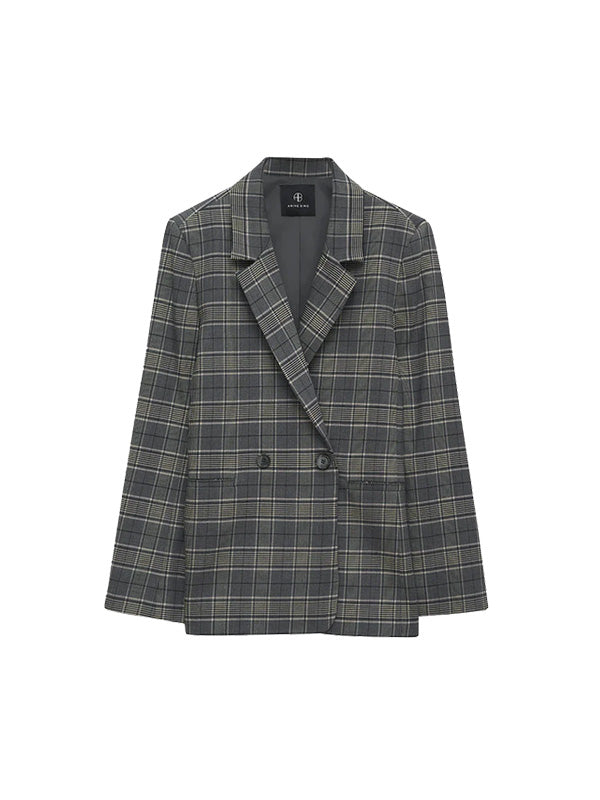 Anine Bing Madeleine Blazer in Grey Plaid
