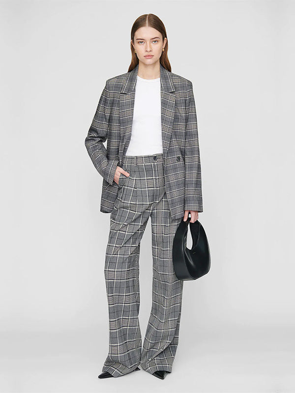 Anine Bing Carrie Pant in Grey Plaid