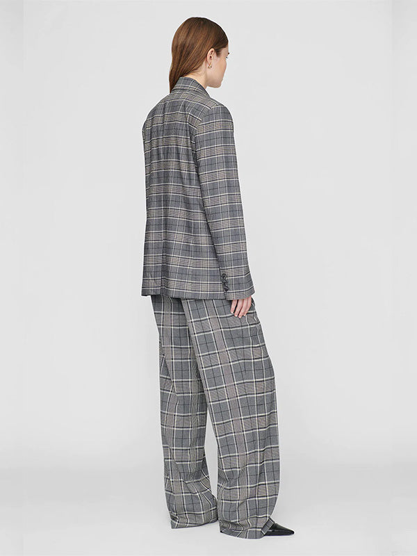 Anine Bing Carrie Pant in Grey Plaid