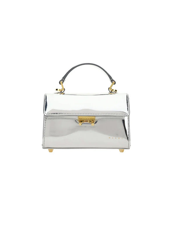 Marni Metallic Top Handle Tote Bag In Silver