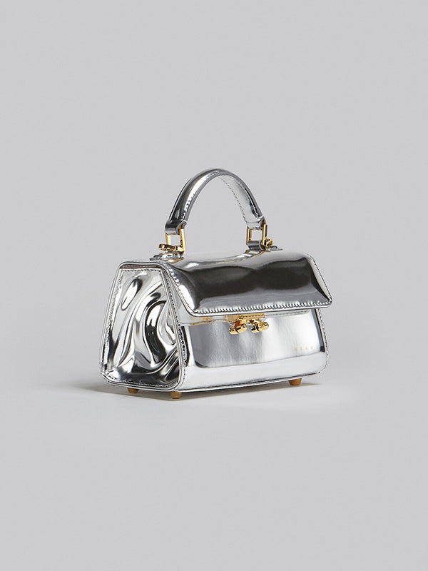 Marni Metallic Top Handle Tote Bag In Silver