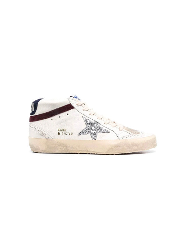 Golden Goose Mid Star in White Silver & Wine