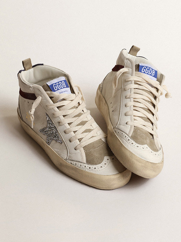 Golden Goose Mid Star in White Silver & Wine