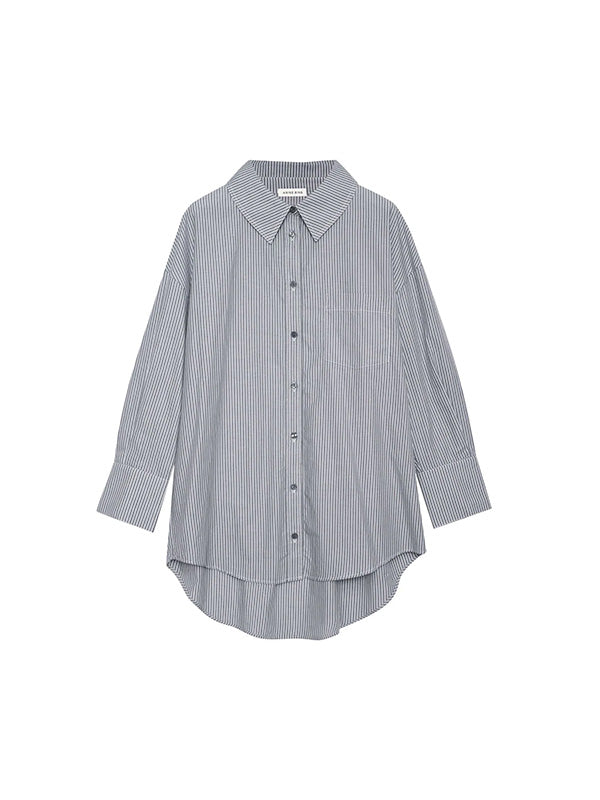 Anine Bing Mika Shirt in Grey and White Stripe