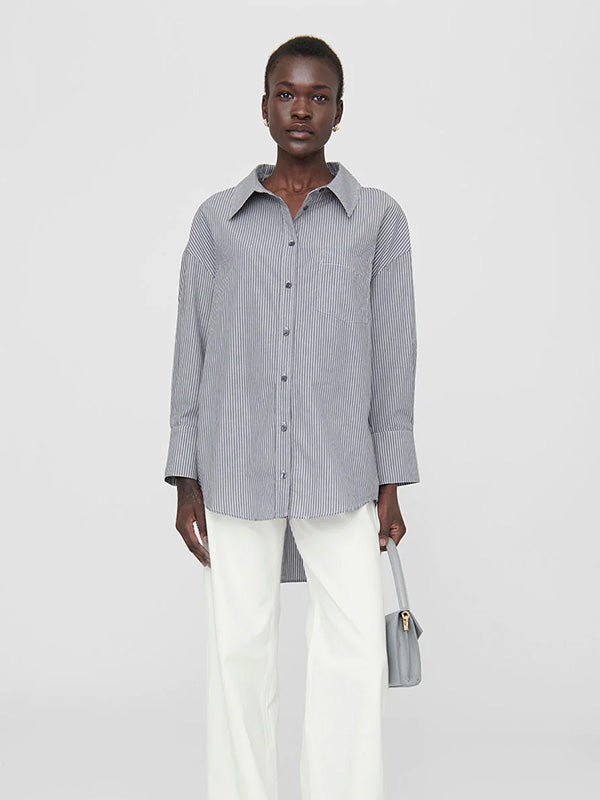 Anine Bing Mika Shirt in Grey and White Stripe