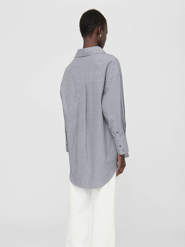 Anine Bing Mika Shirt in Grey and White Stripe