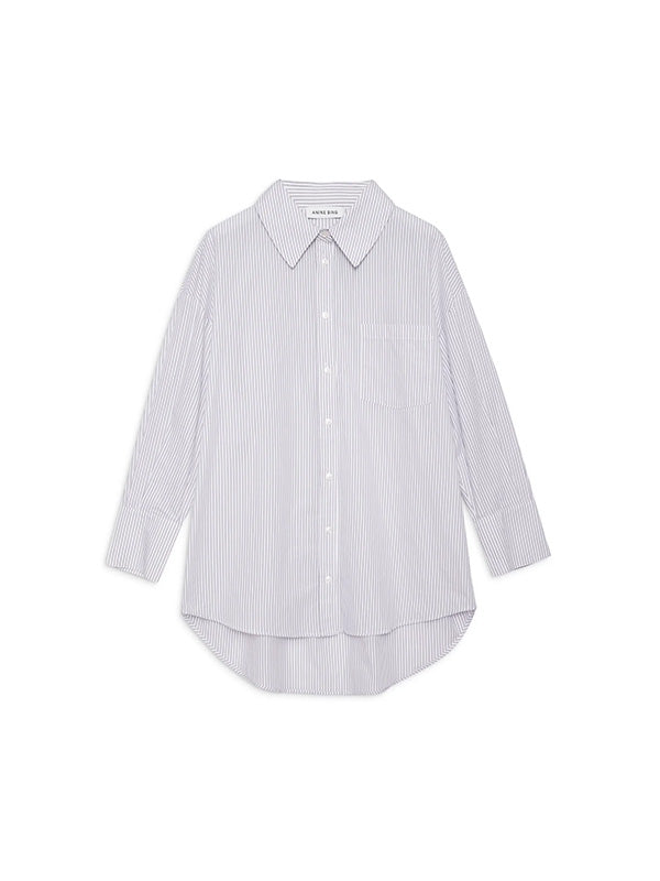 Anine Bing Mika Shirt in White and Lavender Stripe