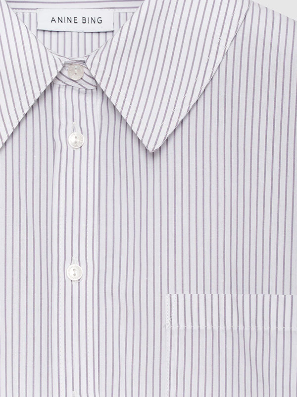Anine Bing Mika Shirt in White and Lavender Stripe