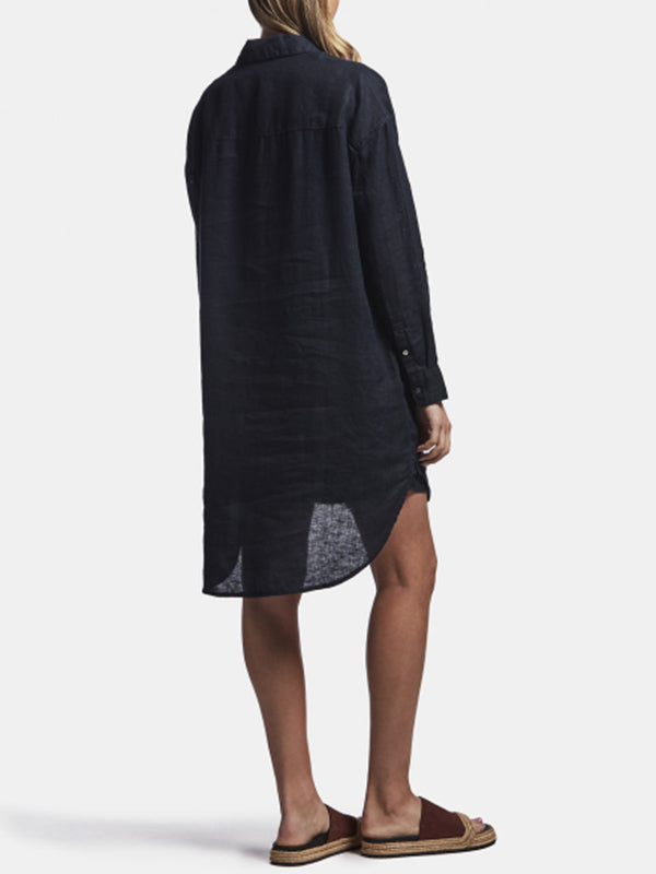James Perse Military Linen Shirt Dress in French Navy