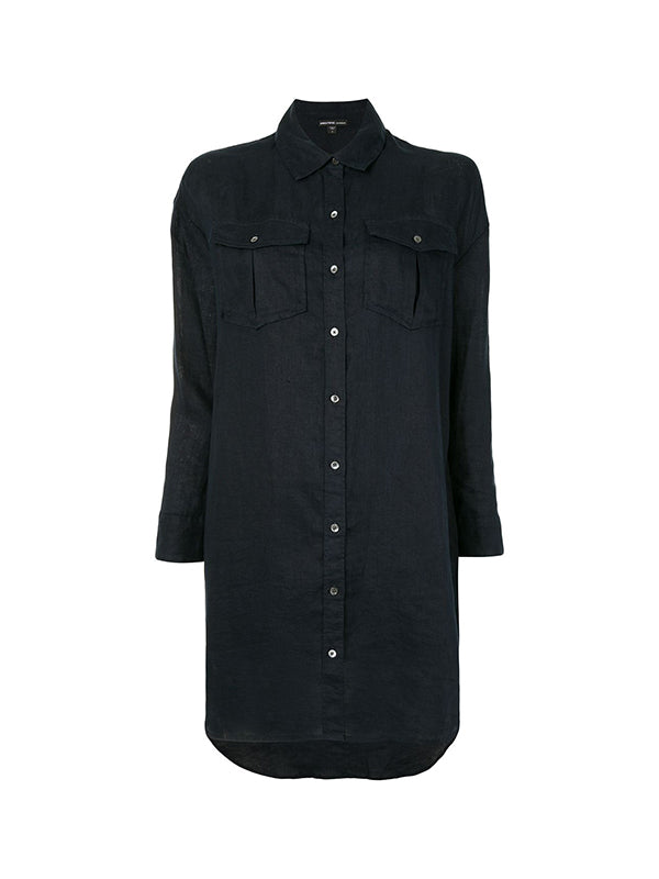 James Perse Military Linen Shirt Dress in French Navy