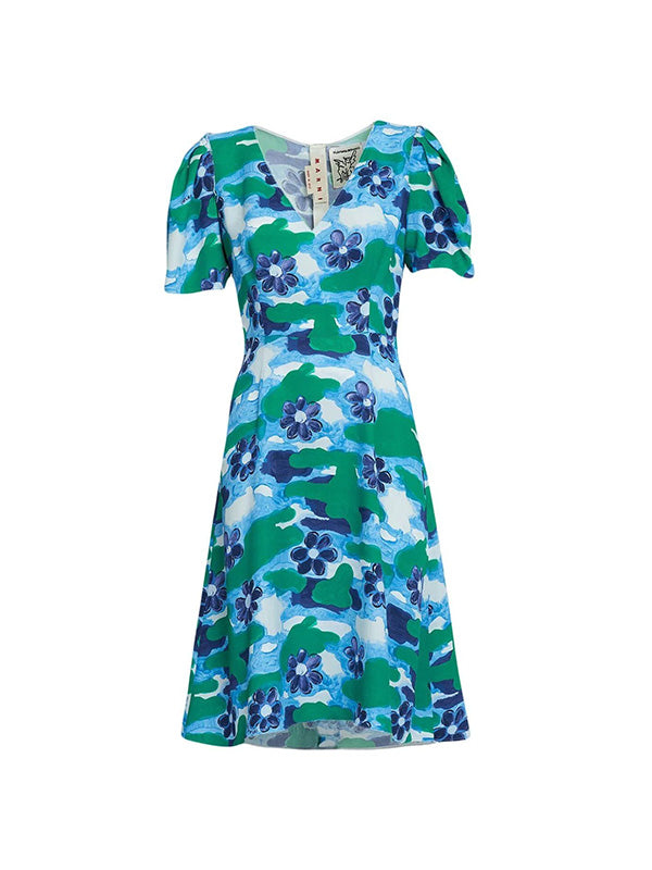 Marni Printed V-neck Midi Dress