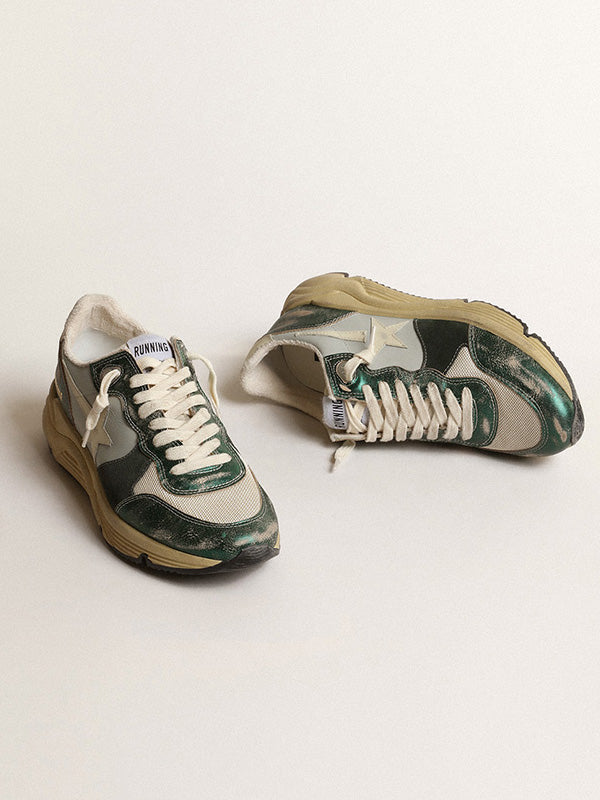 Golden Goose Running Sole in Green Cream & Black