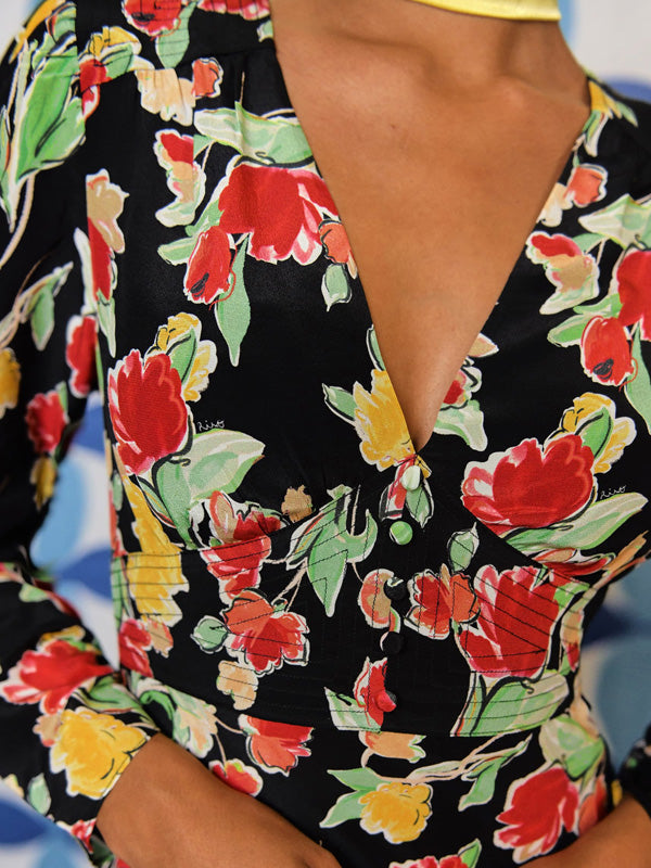 Rixo Selma Dress in Fontainhas Floral Black