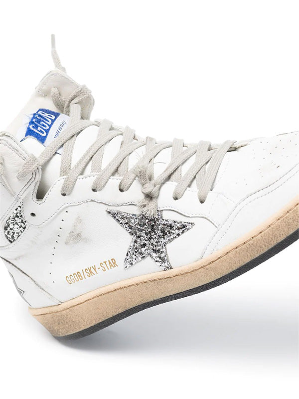 Golden Goose Sky Star in White & Silver Glitter