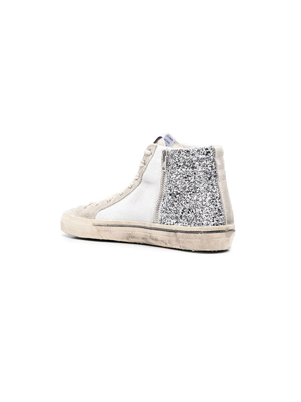 Golden Goose Slide in Glitter Silver & White Net