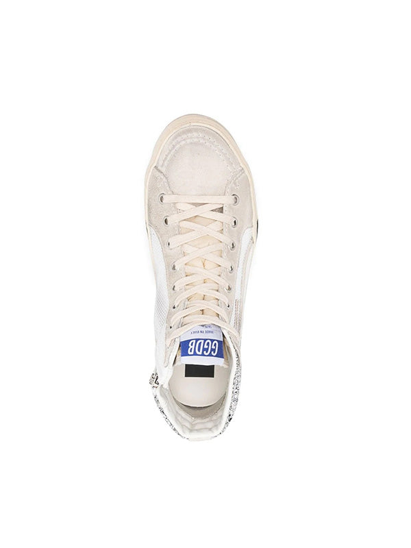Golden Goose Slide in Glitter Silver & White Net