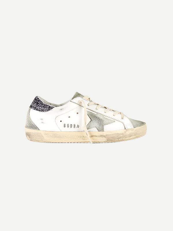 Golden Goose Super-star in White & Grey Glitter Heel