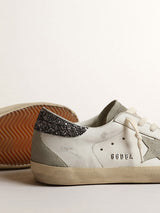 Golden Goose Super-star in White & Grey Glitter Heel