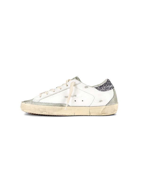 Golden Goose Super-star in White & Grey Glitter Heel