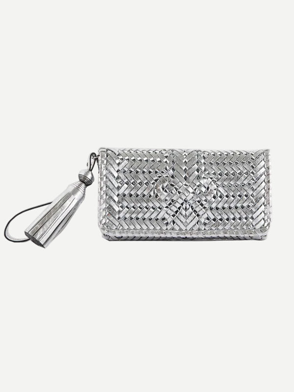 Anya Hindmarch The Neeson Tassel Clutch in Silver