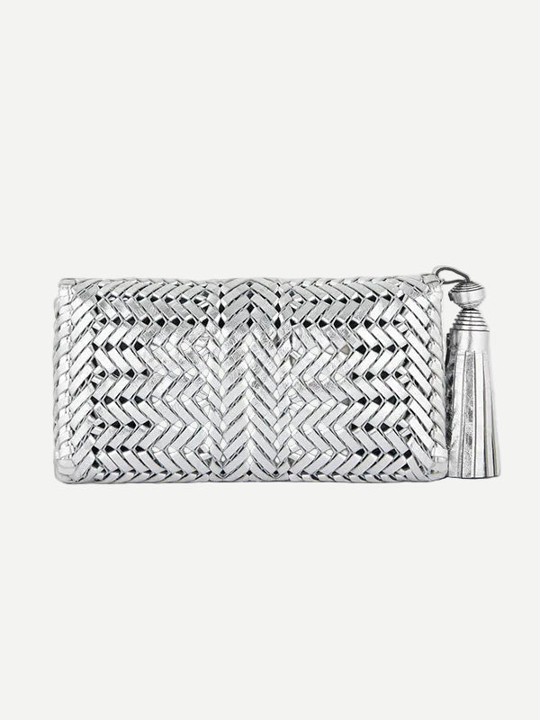 Anya Hindmarch The Neeson Tassel Clutch in Silver